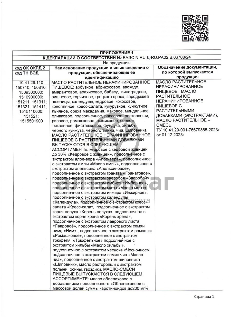 Сертификат на товар Масло Амаранта Nadawilli 100мл Масло Амаранта Nadawilli 100мл сертификат